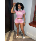 Damen Sportliches Kurzarm-Top und Shorts Set im modernen Design R&B