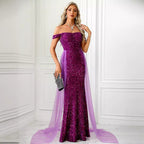 Damen Glamouröses Abendkleid mit schimmerndem Glitzer und Tüllakzenten R&B