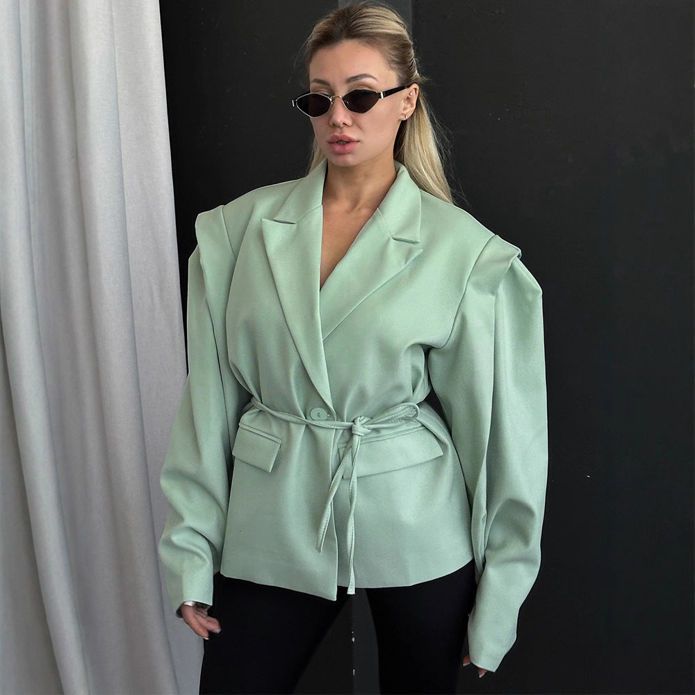 Damen elegante oversized Blazerjacke mit Gürteldetail R&B