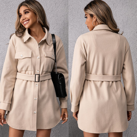 Damen Hemdblusenkleid mit taillierbarem Gürtel und dekorativen Brusttaschen R&B
