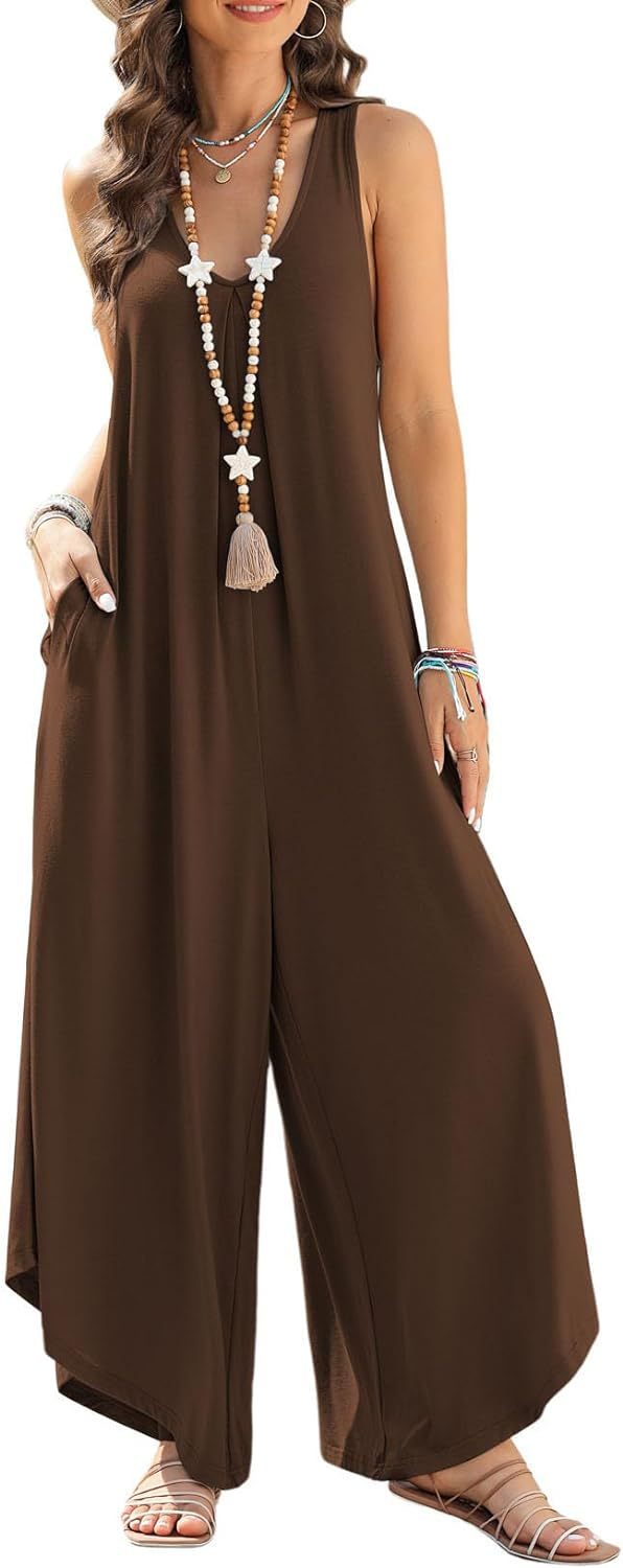 Damen luftiger Jumpsuit mit weitem Bein und praktischen Taschen R&B