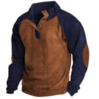 Herren nan strukturiertes Henley-Sweatshirt mit Stehkragen, Raglanärmeln und Ellbogenpatches R&B