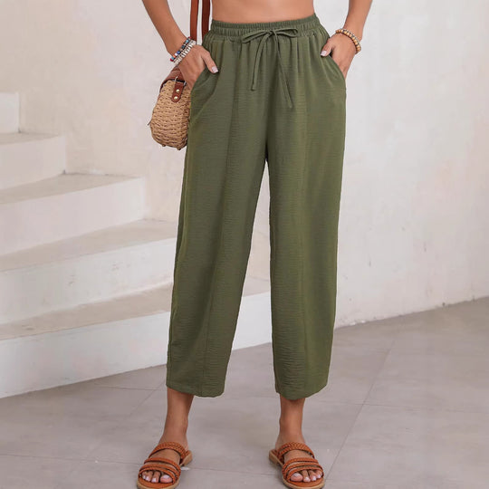 Damen Bequeme, weit geschnittene Sommerhose mit elastischem Bund und seitlichen Taschen R&B