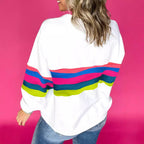 Damen Lässiges Oversized-Sweatshirt mit Bunten Streifen und Tieferem Rundhalsausschnitt R&B