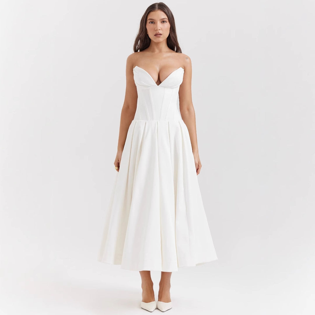 Damen A-Linien Abendkleid mit Korsett-Oberteil und schwingendem Rock R&B