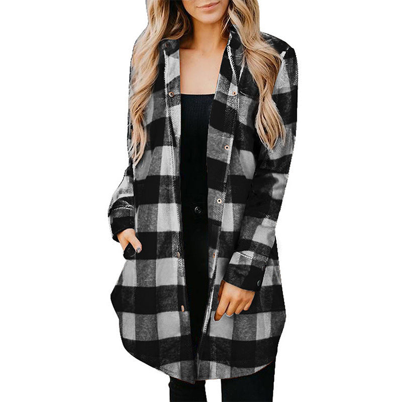 Damen Karierte Overshirtjacke aus weichem Stoff R&B