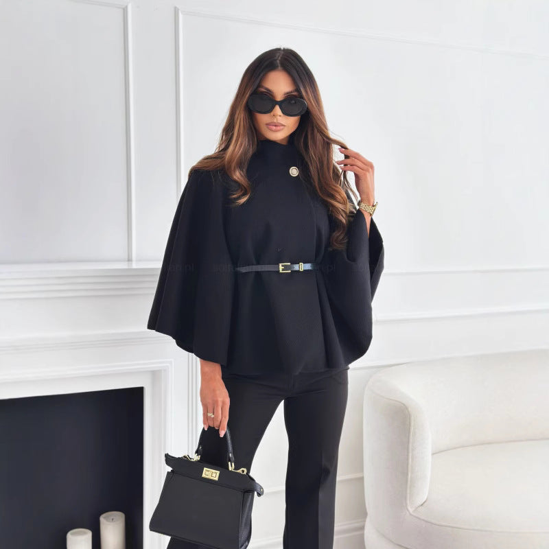 Damen modische Umhängejacke mit stylischem Gürteldetail R&B