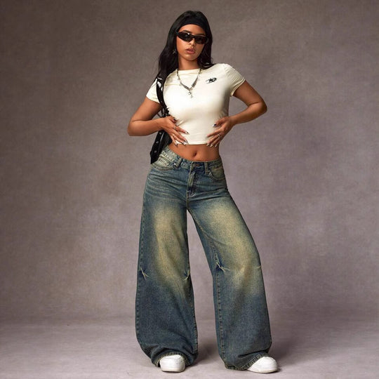 Damen Weite Bootcut-Jeans im lässigen Oversized-Schnitt R&B