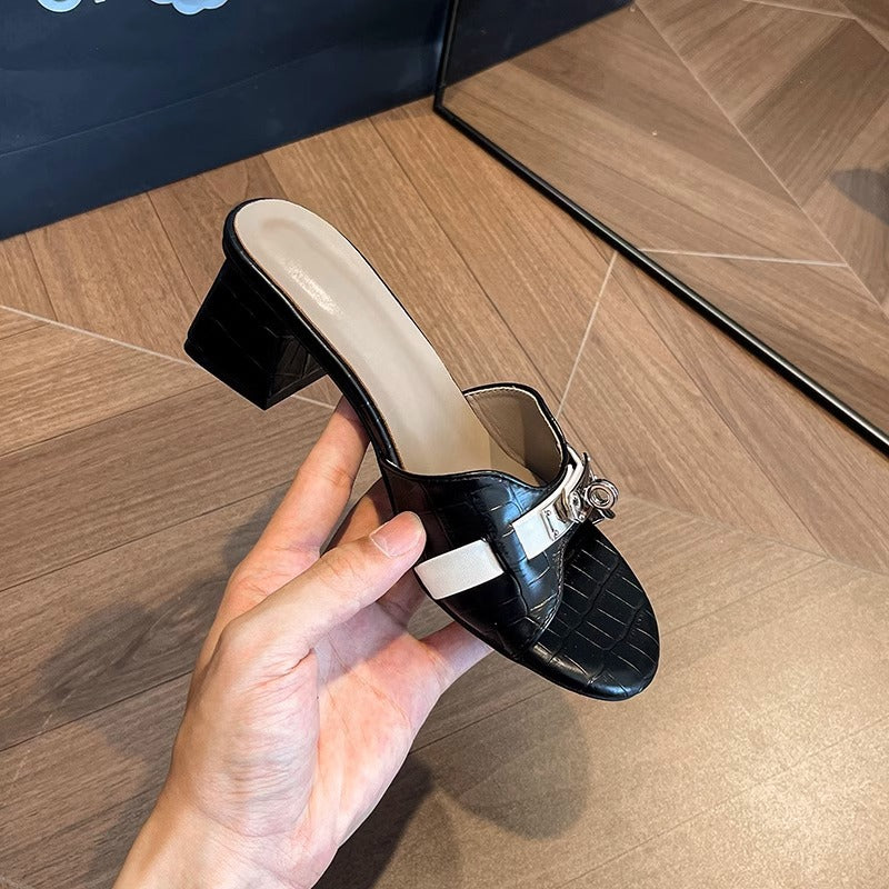 Damen Sling-Pumps mit elegantem Kettenakzent und modischem Schlangenlederdesign R&B