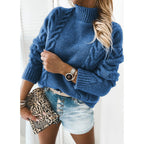 Damen Grobstrickpullover mit Stehkragen und Zopfdetails R&B