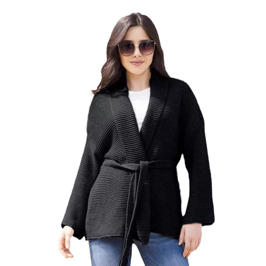 Damen eleganter Strickcardigan mit Gürtel und weichem Material R&B