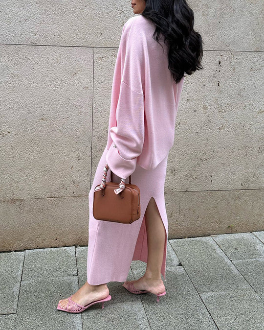 R&B | Gestricktes Langarm Strickjacke, Top und Rock Drei Teile Satz