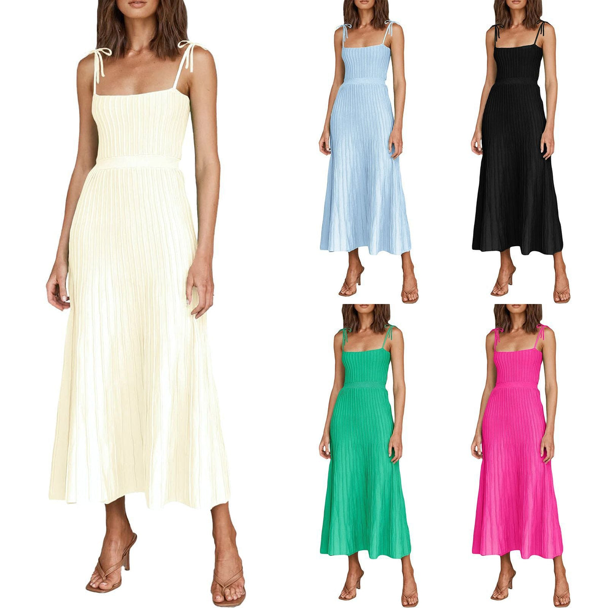 Damen Maxikleid mit schmalen Trägern und feinem Rippdesign R&B