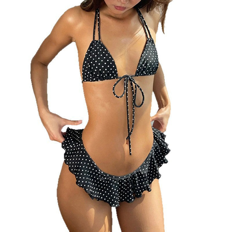 Damen Bikini Set mit rüschenartigem Höschen und verspieltem Punkte-Muster R&B