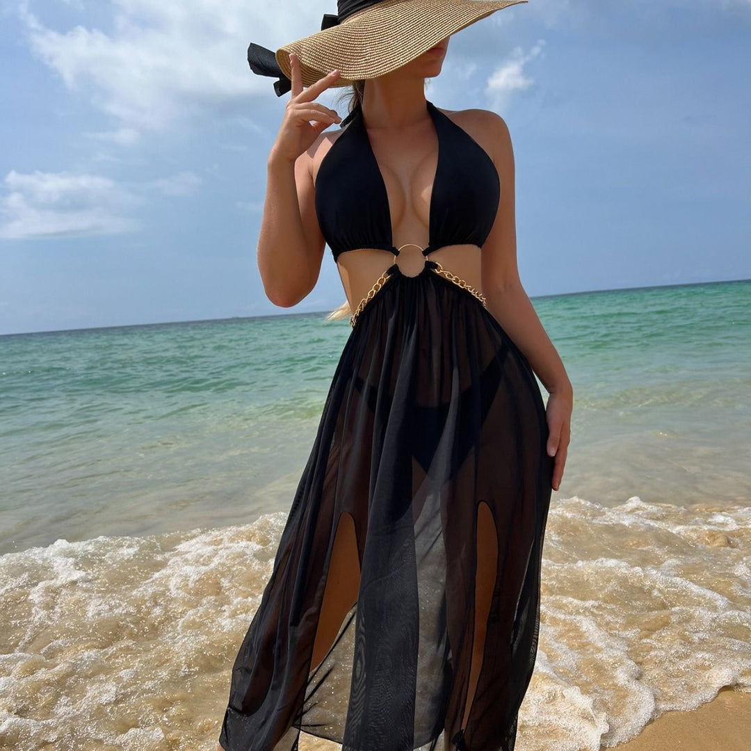 Damen Transparenter Strandüberwurf mit modischen Akzenten R&B