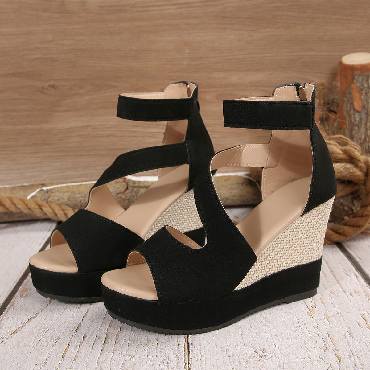 Damen Wedge-Sandaletten mit modischem Riemendesign und anatomischem Fußbett R&B