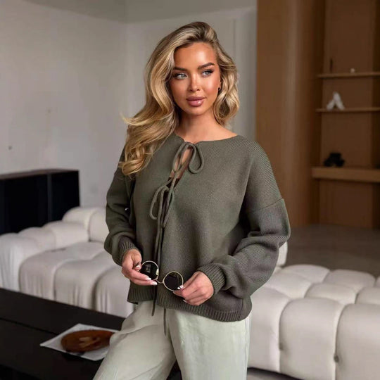 Damen Strickpullover mit eleganter Schnürung und komfortablem Schnitt R&B