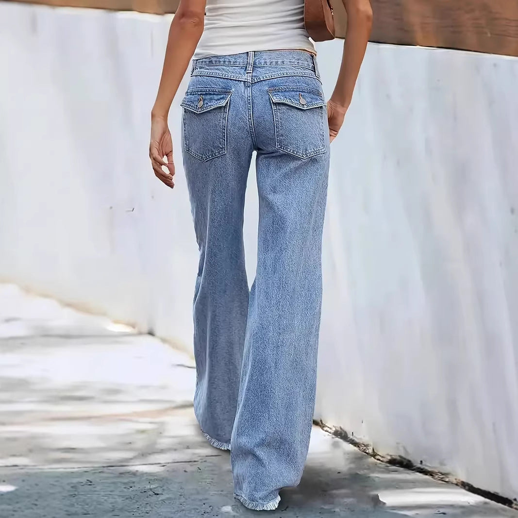 Damen weit geschnittene Jeans mit fransigem Saum R&B