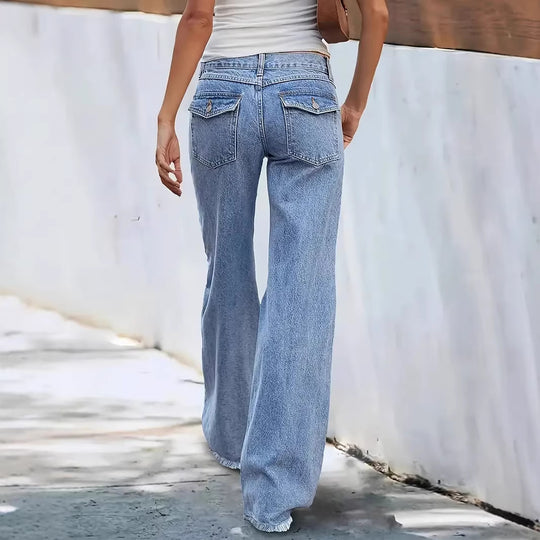 Damen weit geschnittene Jeans mit fransigem Saum R&B
