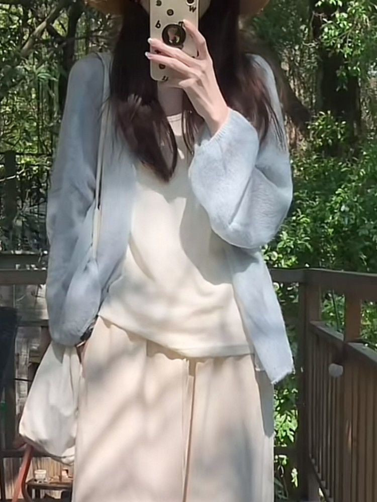 Damen flauschiger Cardigan mit lockerem Schnitt und weichen Ärmeln R&B