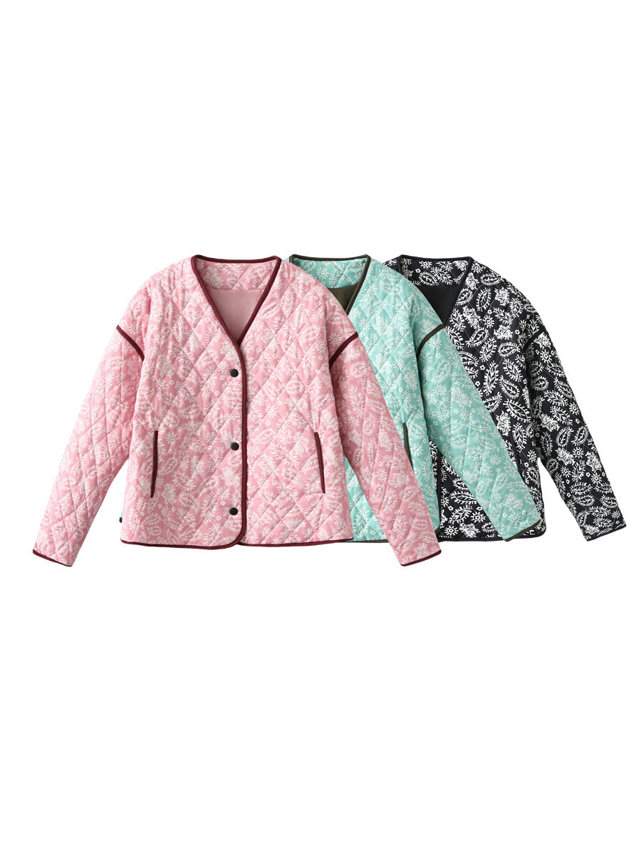 Damen gesteppte Herbstjacke mit einzigartigem floralen Muster und praktischen Taschen R&B