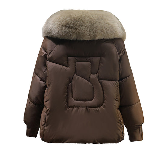 Damen Modische und gefütterte Winterjacke mit abnehmbarem Kunstfellkragen R&B
