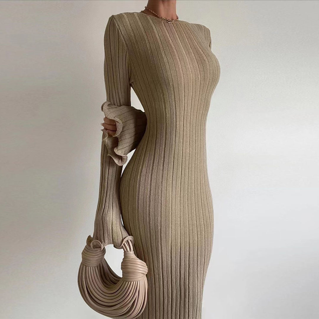Damen Figurbetontes Maxikleid mit tiefem Rückenausschnitt und Rippstruktur R&B
