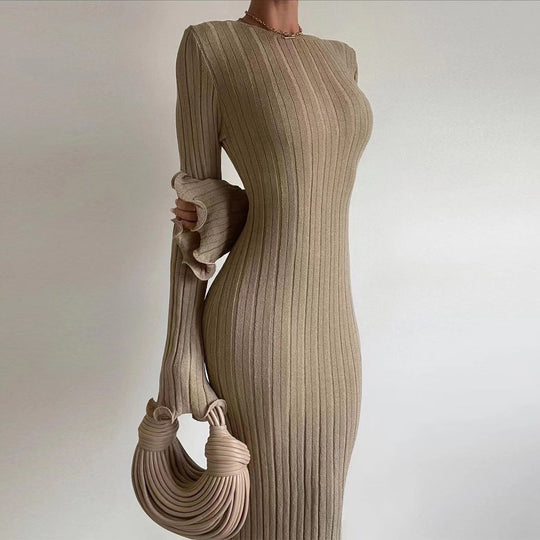 Damen Figurbetontes Maxikleid mit tiefem Rückenausschnitt und Rippstruktur R&B