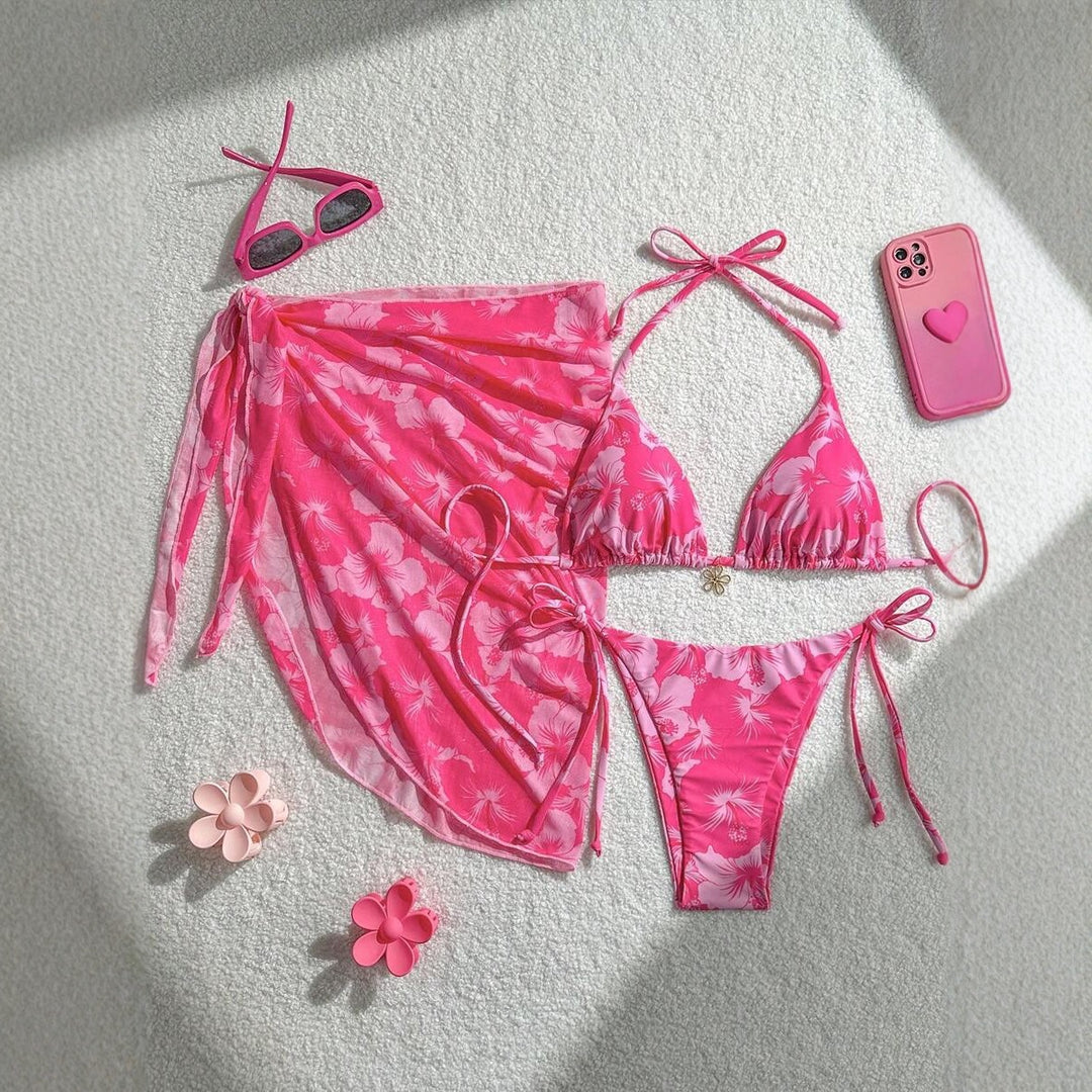 Damen Triangel-Bikini-Set mit verstellbaren Trägern und Wickeltuch R&B