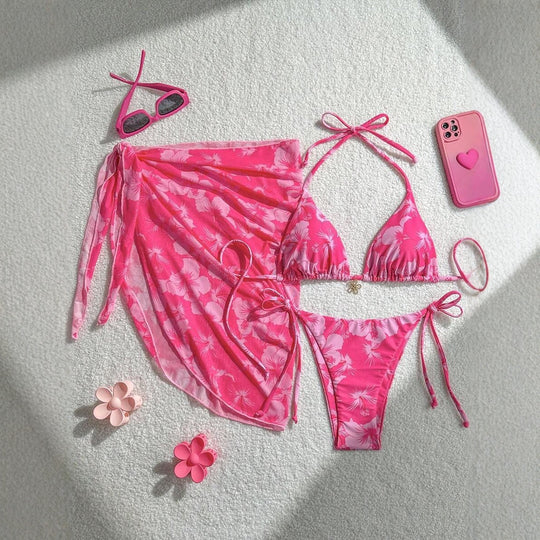 Damen Triangel-Bikini-Set mit verstellbaren Trägern und Wickeltuch R&B