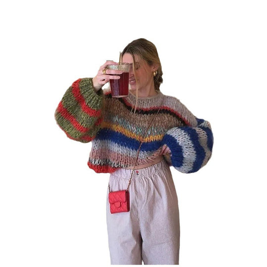 Damen Kuscheliger Strickpullover mit auffälligem Farbdesign R&B