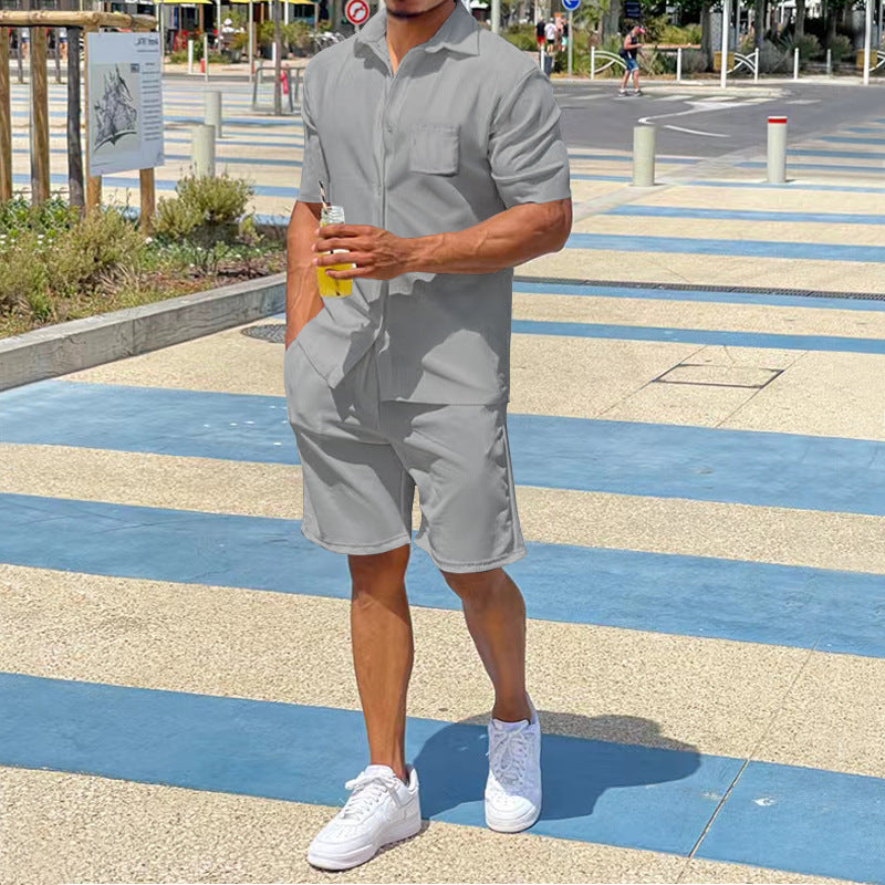 Herren lässiges Kurzarm-Walking-Outfit mit praktischen Taschen R&B