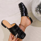 Damen Mules mit glänzender Metallic-Oberfläche und stilvollem Riemendesign R&B
