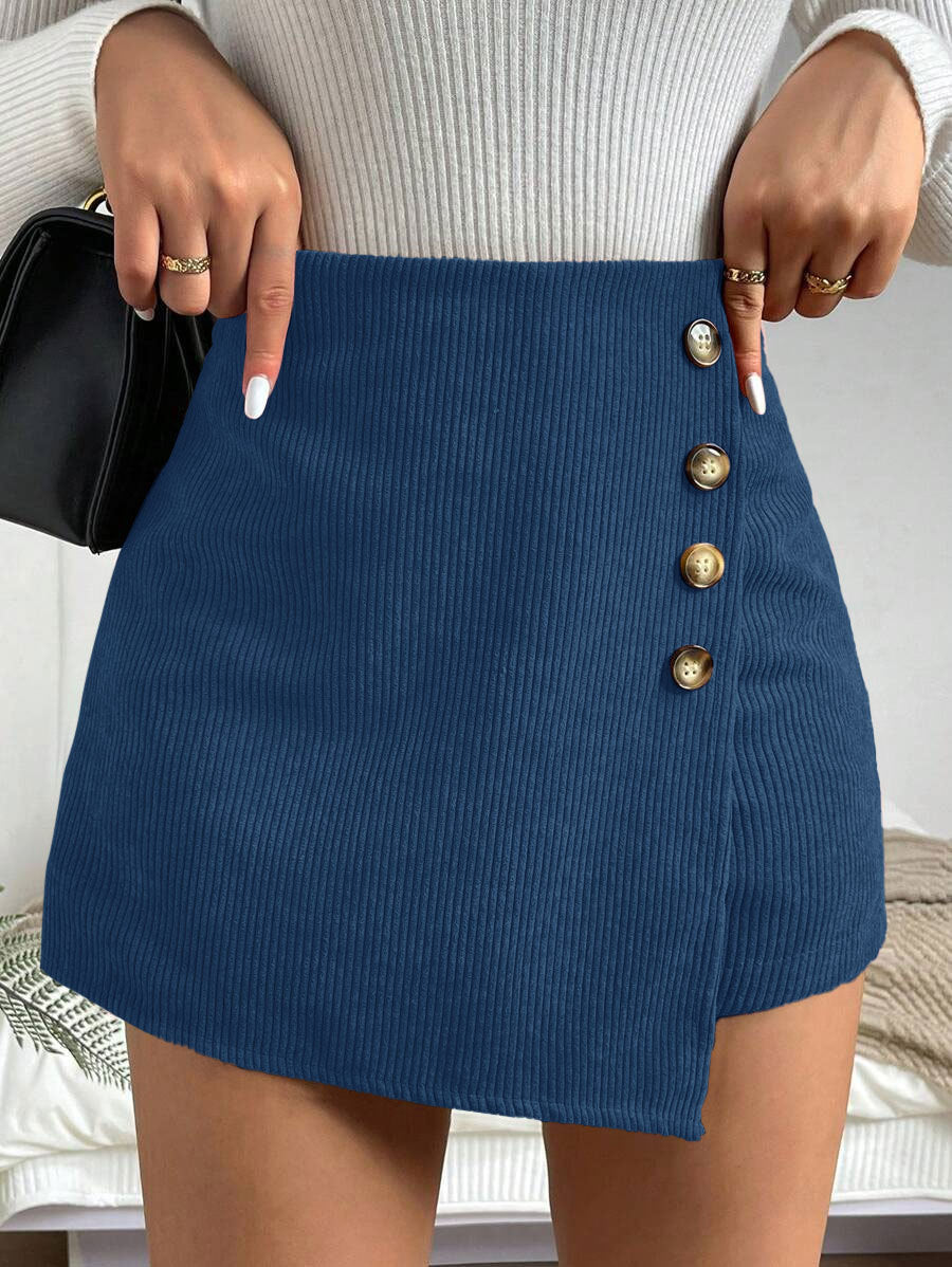 Damen Figure-hugging Minirock mit Knopfdetails und Rippstruktur R&B