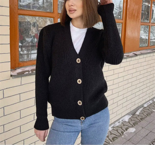 Damen Grobstrick-Cardigan mit Knöpfen R&B