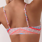 Damen Bunt gemusterter Bikini mit gepolstertem Oberteil und hohem Beinausschnitt