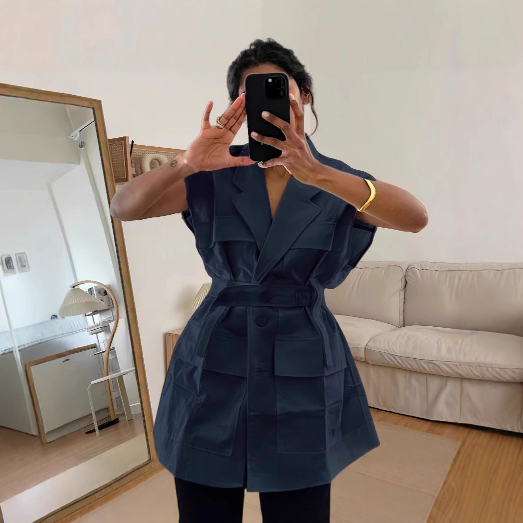 Damen modische Utility-Weste mit oversize Schnitt und praktischen Taschen R&B