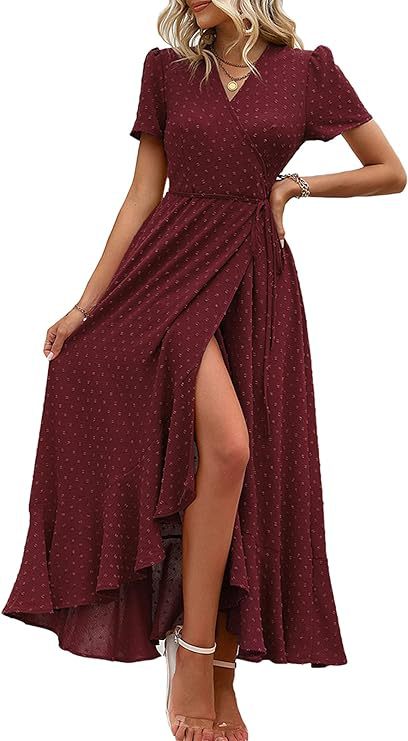 Damen Wickelmaxikleid mit eleganter Raffung und asymmetrischem Saum R&B