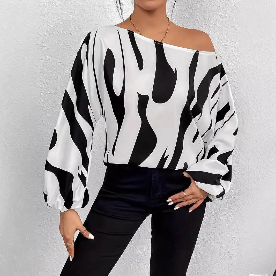Damen Oversized Bluse mit asymmetrischem Schnitt und gestreiftem Design R&B