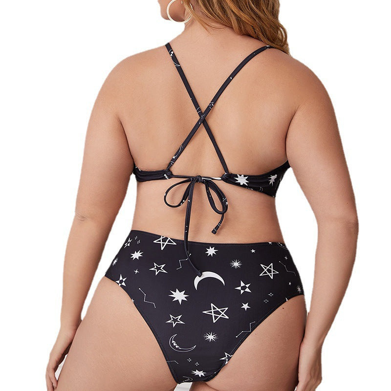 Damen Einteiler Badeanzug mit modischem Cut-Out-Design und Sternenmuster R&B