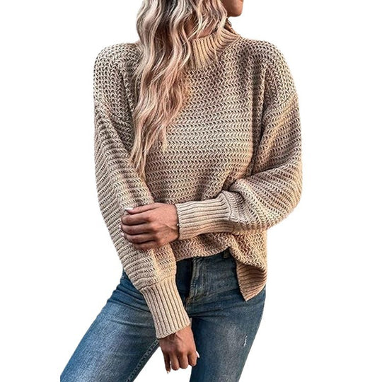Damen Strickpullover mit hohem Stehkragen und strukturiertem Design R&B