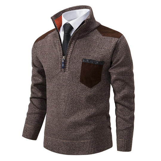 Herren eleganter Strickpullover mit Kragen und Taschen R&B