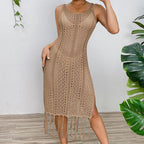 Damen Sommerliches Häkelkleid mit Fransen und seitlichem Schlitz R&B