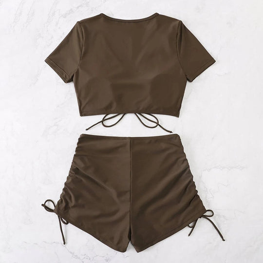 Damen Badeset mit gerafftem Oberteil und hoch tailliertem Slip R&B