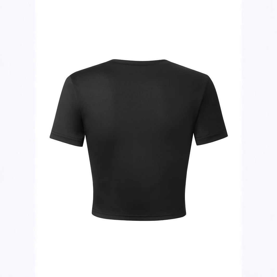 Damen Kurzarm Crop-Shirt mit kreativem Motiv R&B