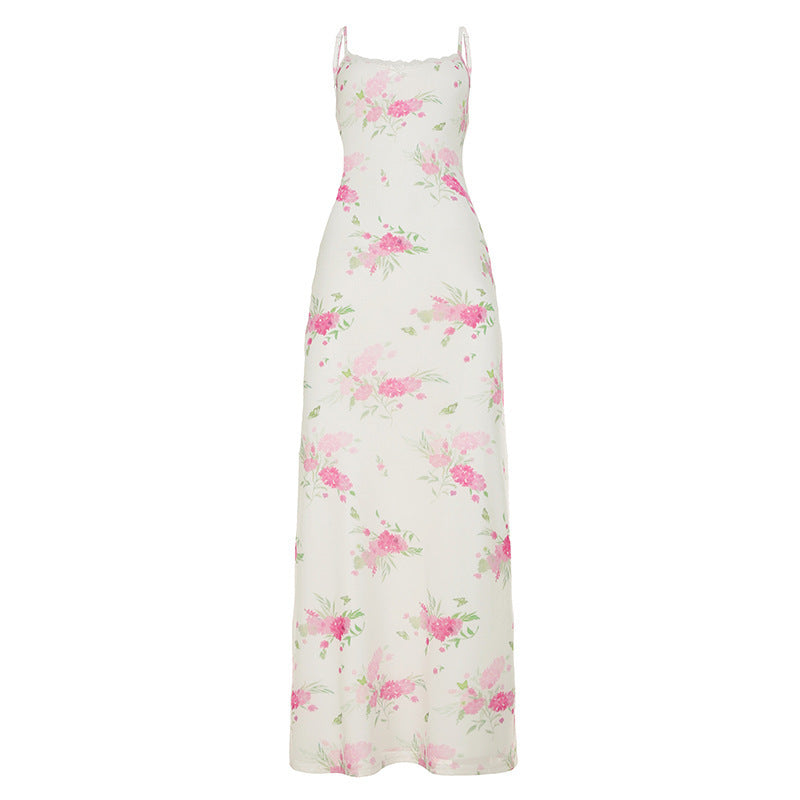 Damen Maxikleid mit floralem Design und eleganten Spaghettiträgern R&B