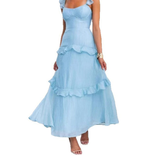 Damen Maxikleid mit Rüschendetails und taillierter Silhouette R&B