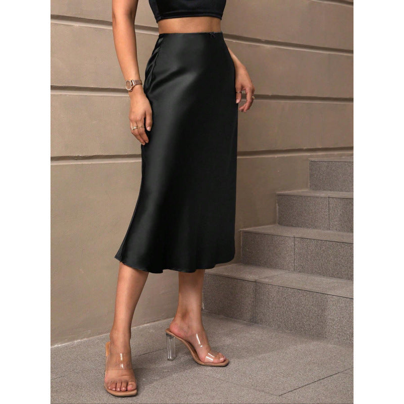 Damen A-Linien Rock aus glänzendem Satin mit hohem Bund R&B