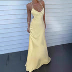 Damen Elegantes Maxikleid mit tiefem V-Ausschnitt und verstellbaren Spaghettiträgern R&B