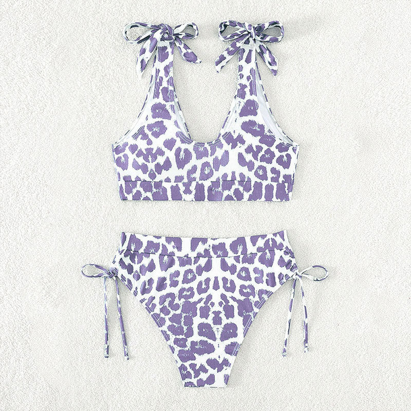 Damen Hochgeschnittener Bikini mit sportlichem Design und verspielten Bindebändern R&B